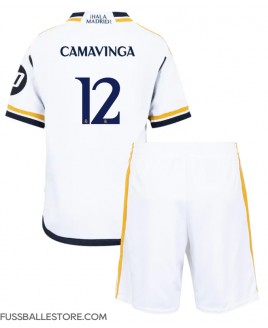 Günstige Real Madrid Eduardo Camavinga #12 Heimtrikotsatz Kinder 2023-24 Kurzarm (+ Kurze Hosen)